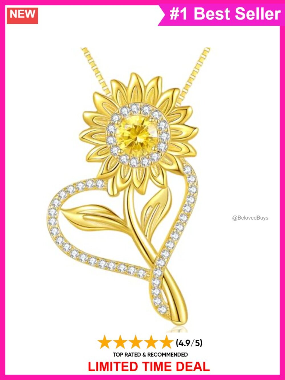 18K Gold Plated Sunflower Necklace S925 Sterling Silver Pendant Gift
